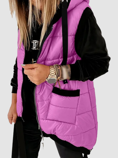 Women's Hooded Outwear Vest Lightweight Zipper Up Padded Gilet With Pockets