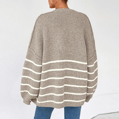Oversized Striped Balloon Long Sleeve Knit Cardigan