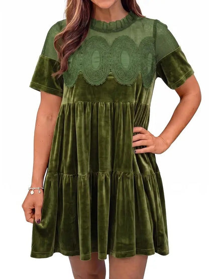 Women's Velvet Lace Babydoll Mini Dress