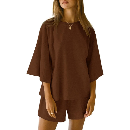 Women's 3/4 Sleeve Tops and Elastic Waist Shorts Lounge Set