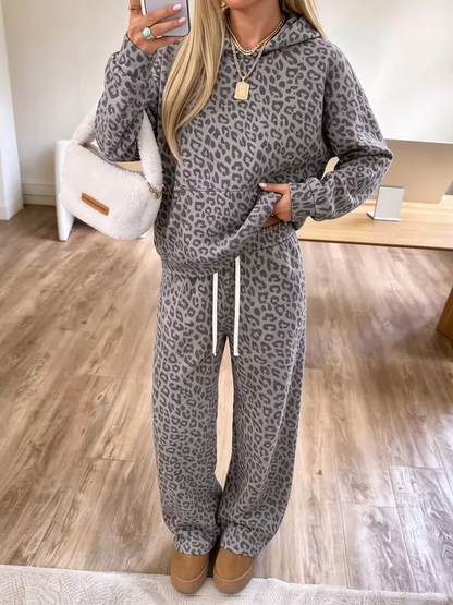 Leopard Print Hooded Two Piece Set