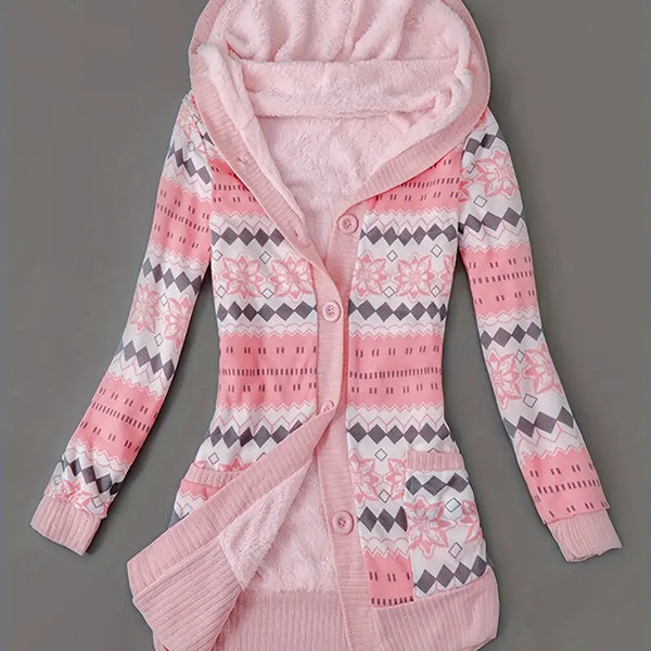 Y2K Geometric Fair Isle Hooded Button Knit Cardigan