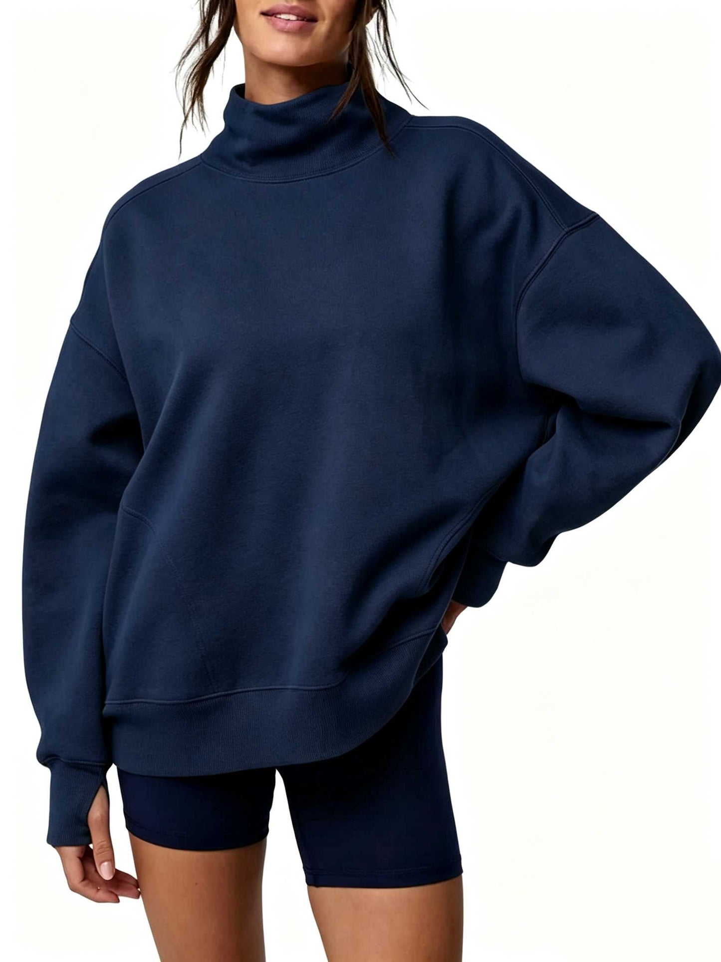 Women's Oversized Mock Neck Sweatshirt with Thumbholes
