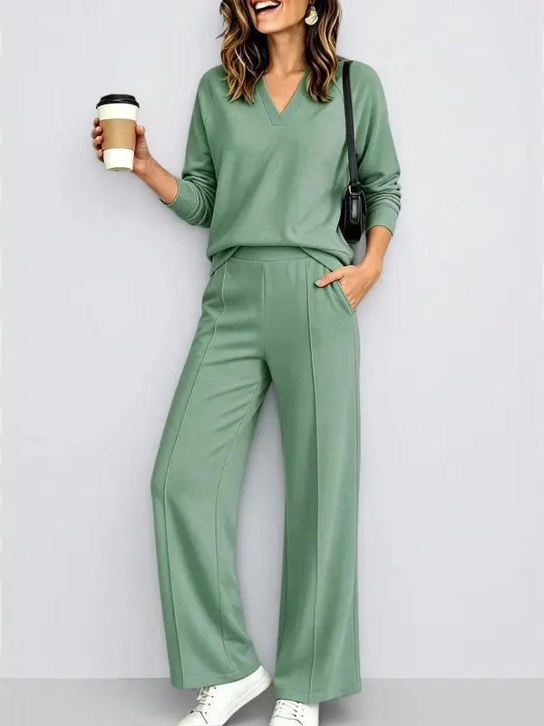Women V Neck 2 Piece Lounge Set