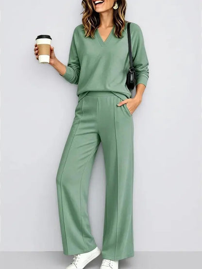 Women V Neck 2 Piece Lounge Set