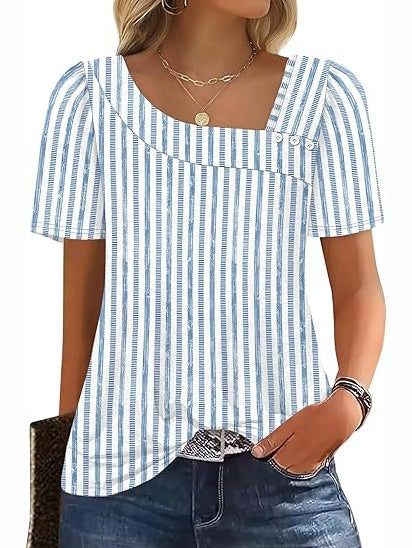 Women's Asymmetrical Square Neck Short Sleeve Blouse