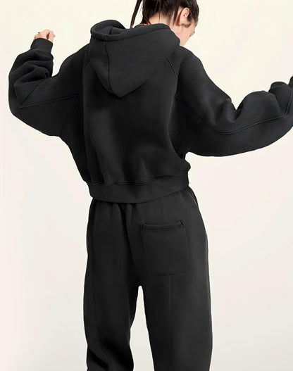 Retro Washed Drawstring Cropped Hooded Sweatshirt