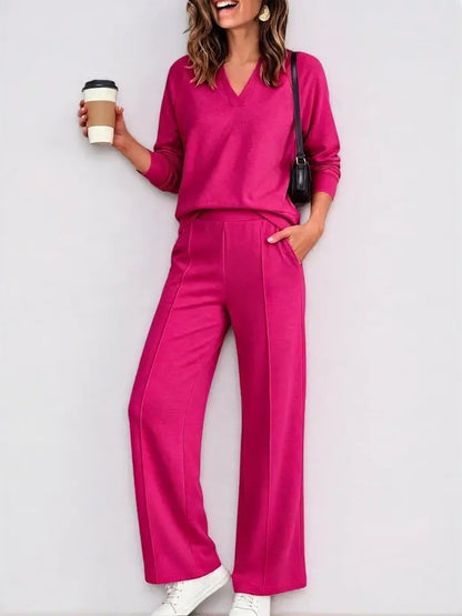 Women V Neck 2 Piece Lounge Set