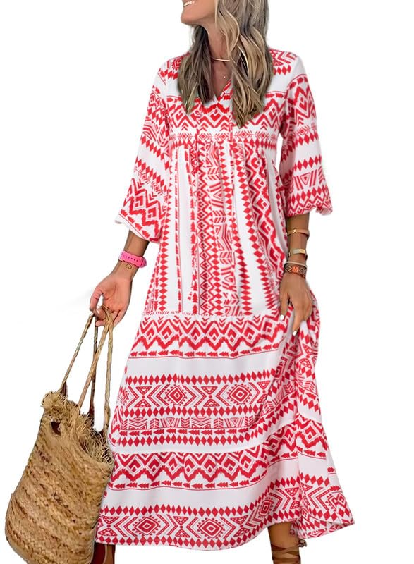 ✨Women's Puff Sleeve Floral Boho Maxi Dress