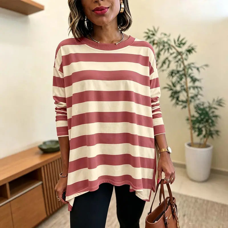 Women Classic Striped Oversized Long Sleeve Top