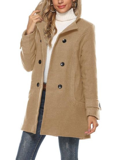Women's Hooded Wool Blend Coat Mid Long Peacoats