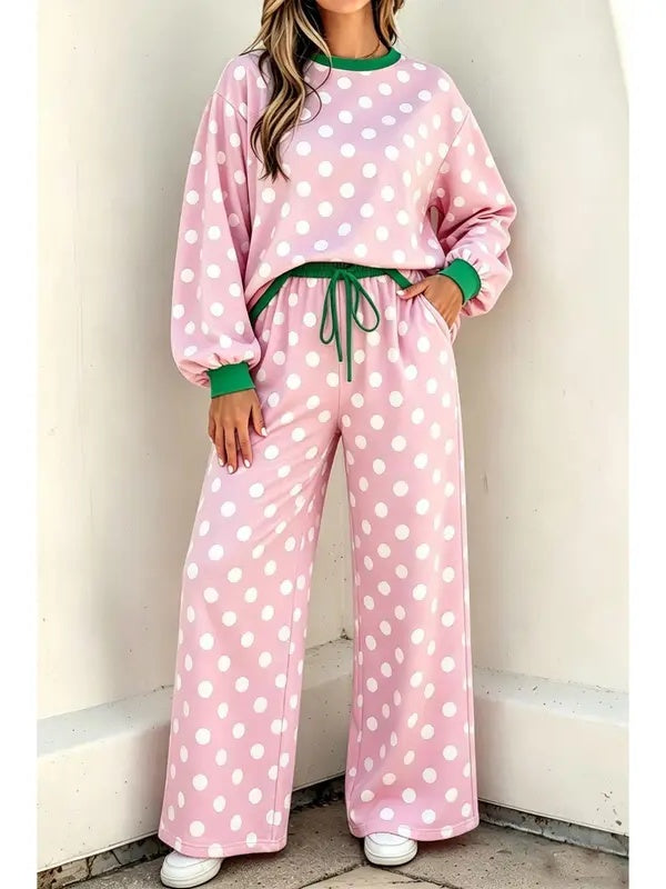 Cute Polka Dot 2 Piece Lounge Set
