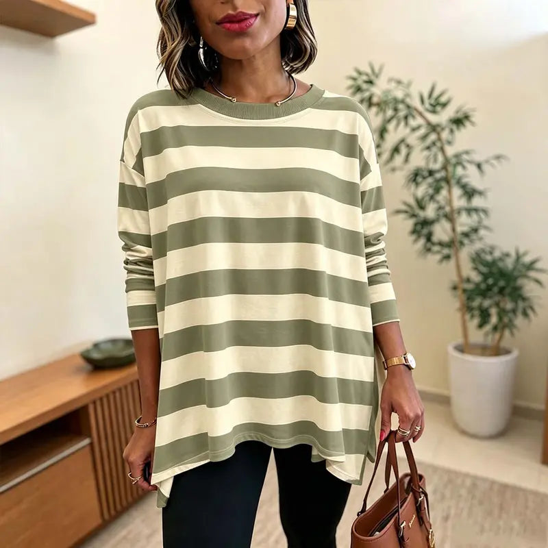 Women Classic Striped Oversized Long Sleeve Top