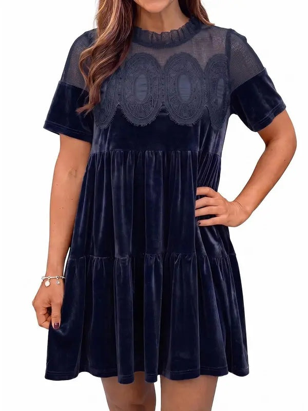 Women's Velvet Lace Babydoll Mini Dress