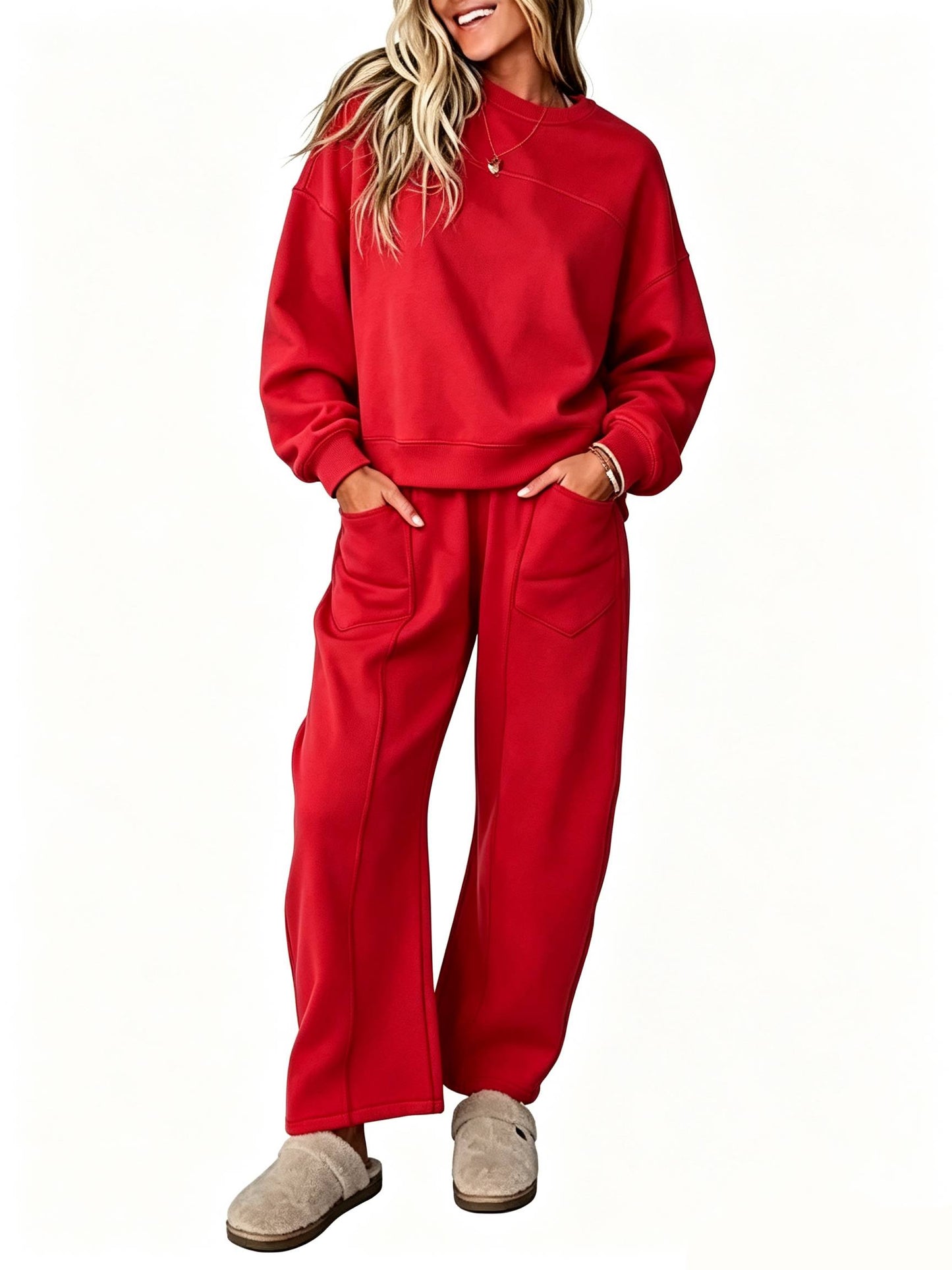 Womens Casual 2 Piece Contrast Seams Tracksuit Set