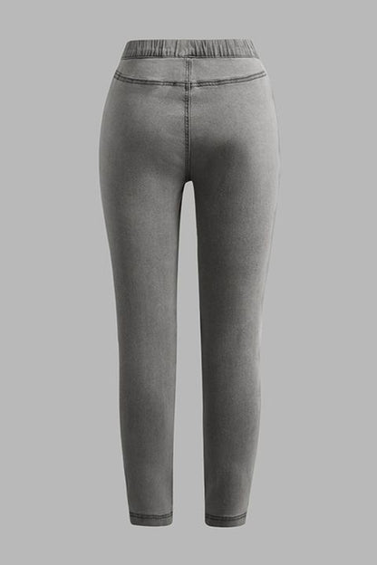 Solid Slant Pocket Zip Side Seam Detail Skinny Jeans