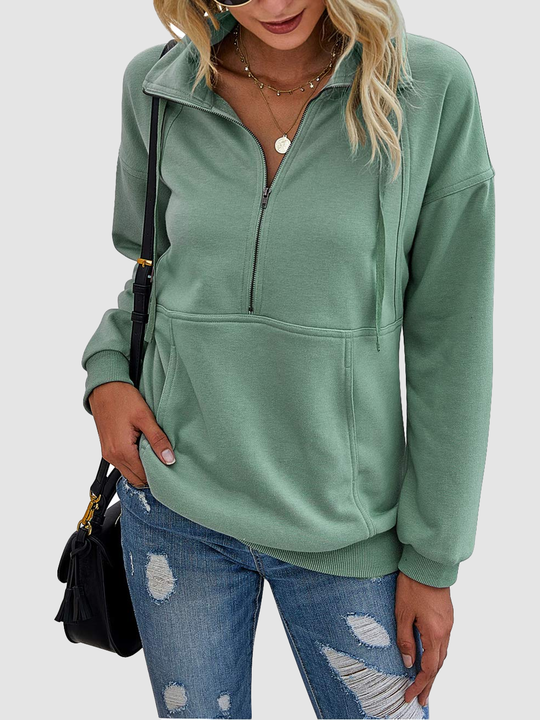 Women's Half Zip Lapel Drawstring Sweatshirt
