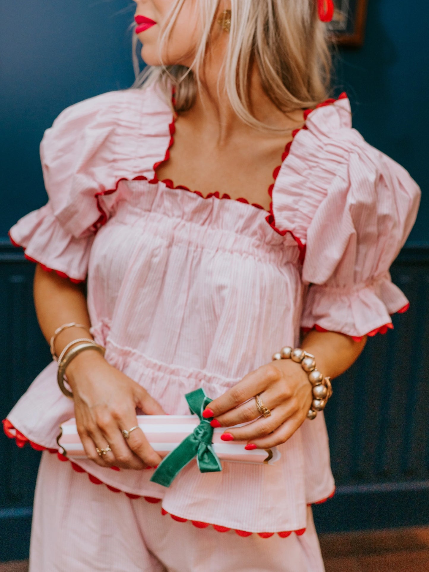 Women's Plaid Ruffle Puff Sleeve Pajamas Set