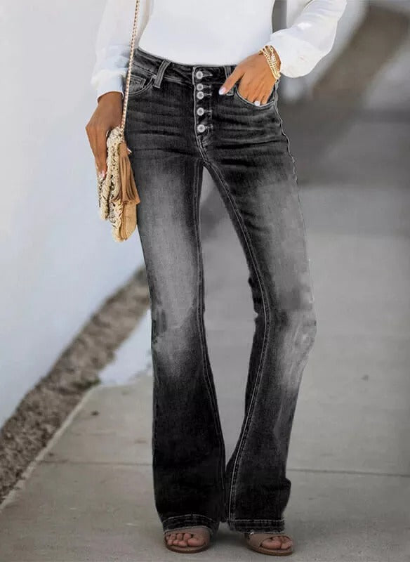 90s Vintage Button Fly Knee Distressed Flare Leg Jeans