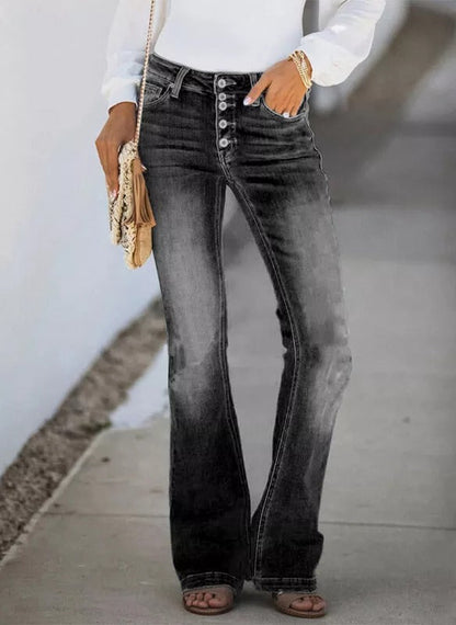 90s Vintage Button Fly Knee Distressed Flare Leg Jeans