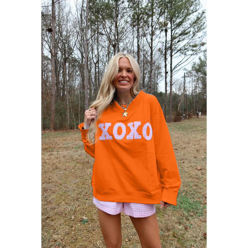 XOXO Gingham Mock Neck Sweatshirt