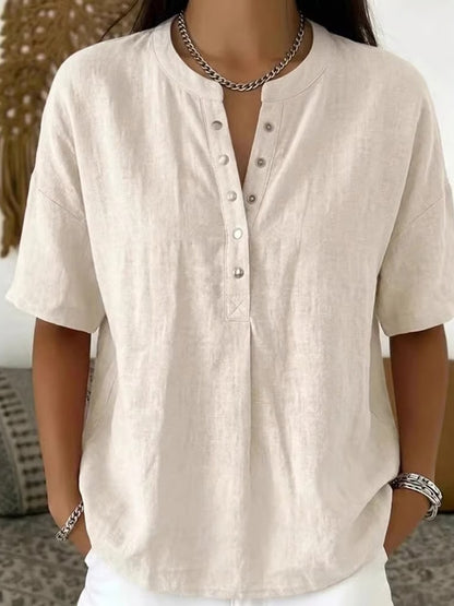 Women's Henley Neck Half-Button Casual Blouse