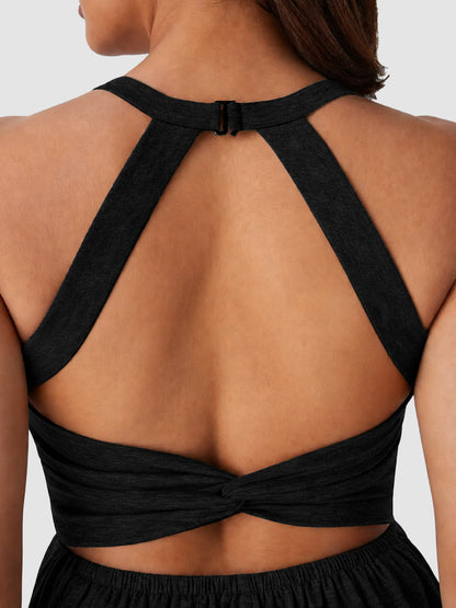 2-in-1 Built-in Shorts Romper, Backless Twist Side Pocket Casual Resort Jumpsuit