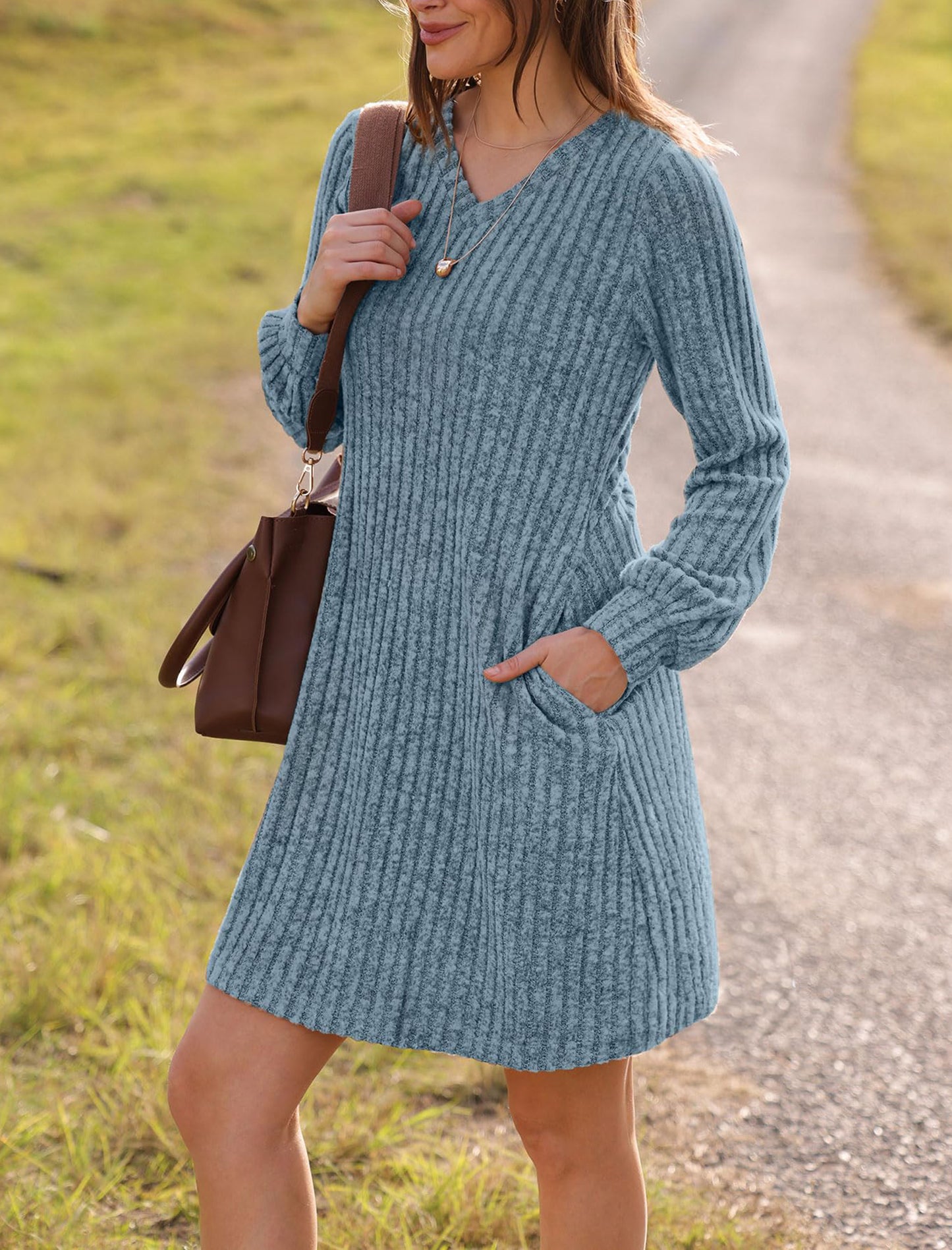 Women's V Neck Long Sleeve Casual Fall Dresses