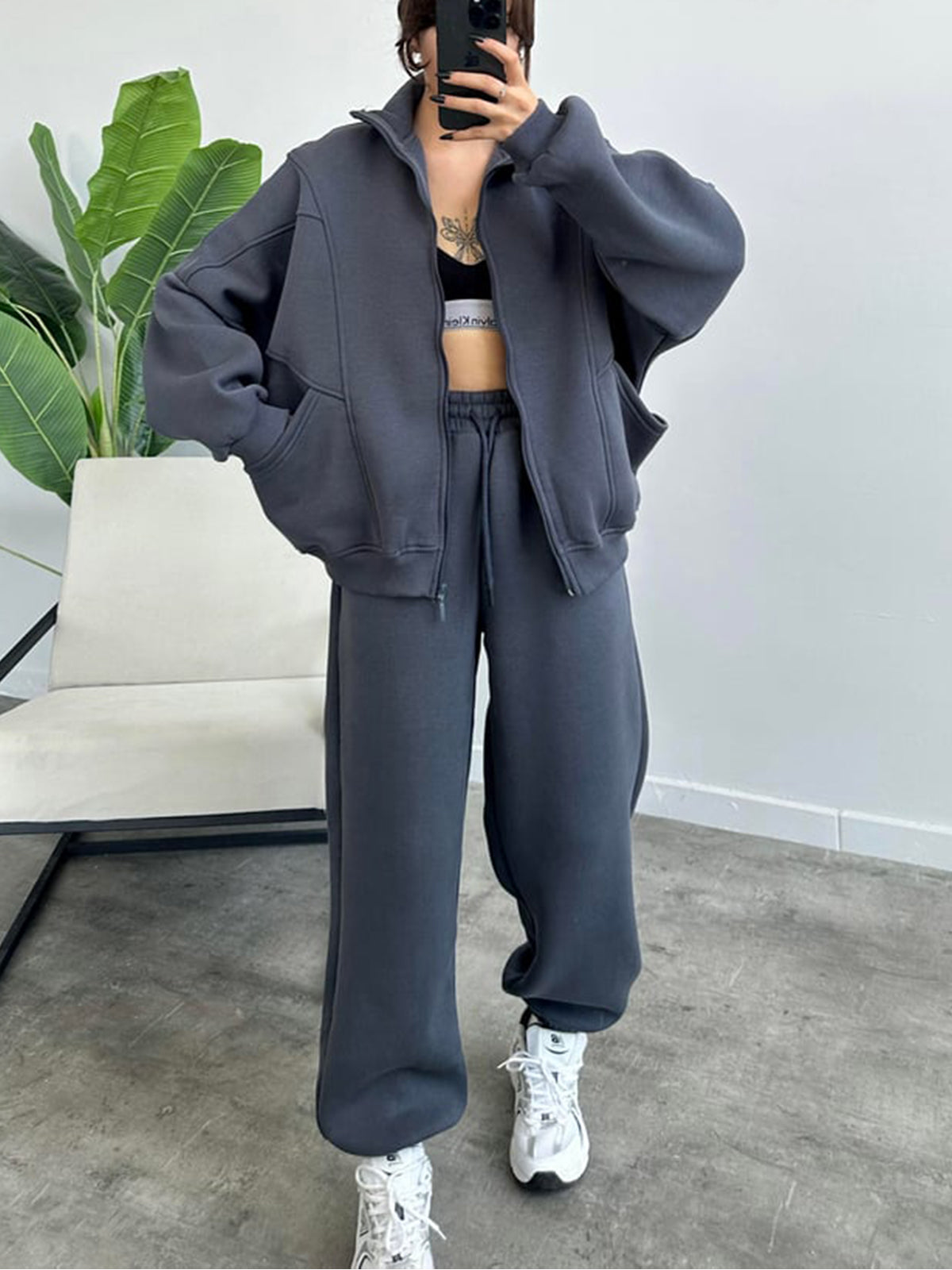 Women's 2 Piece Sets Zipper Outfits Casual Long Sleeve  Sweatsuits Sets