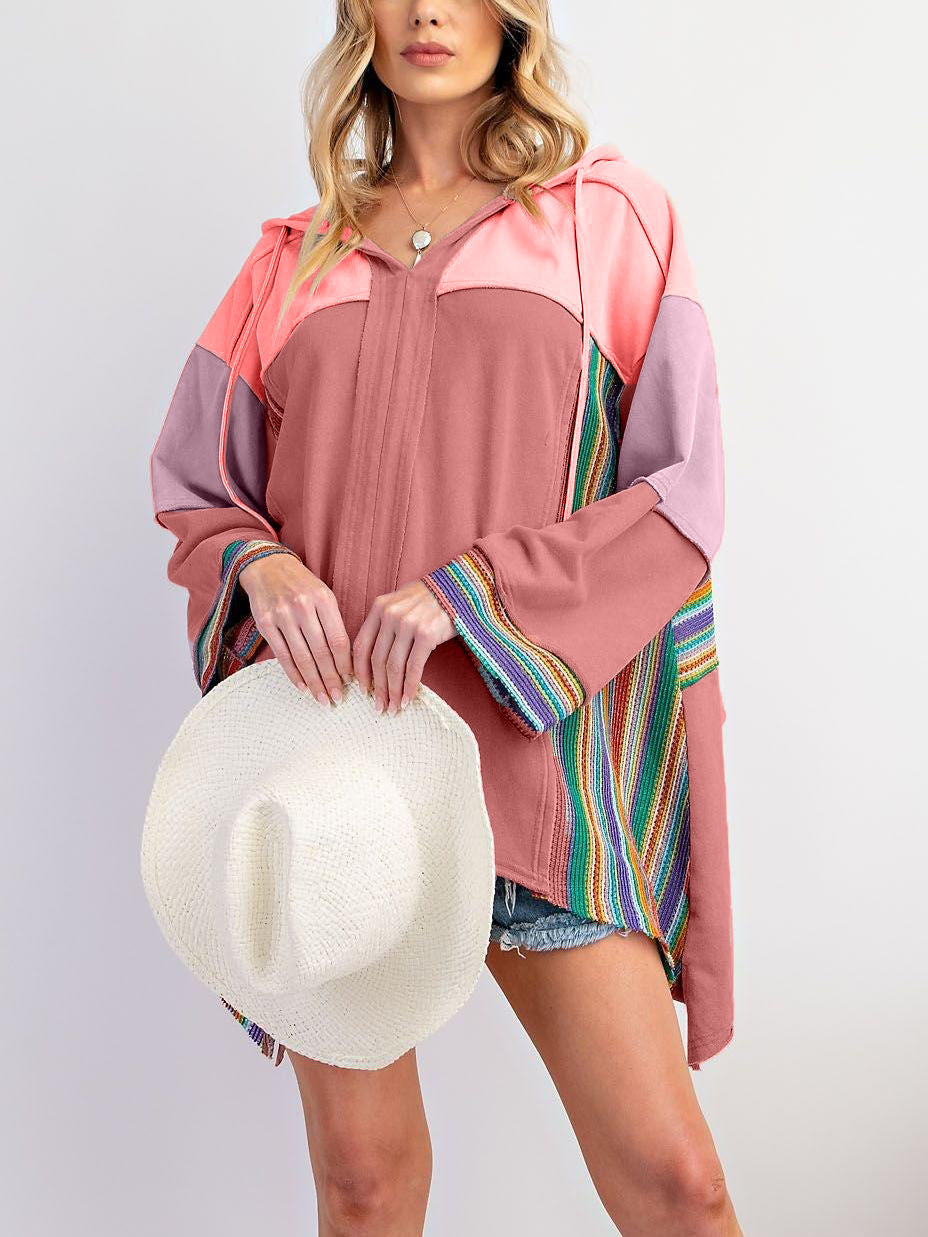 Hot Sale Colorblock Long Sleeve Top with Rainbow Crochet Details