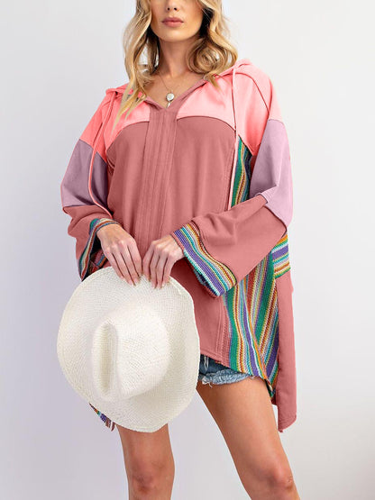 Hot Sale Colorblock Long Sleeve Top with Rainbow Crochet Details