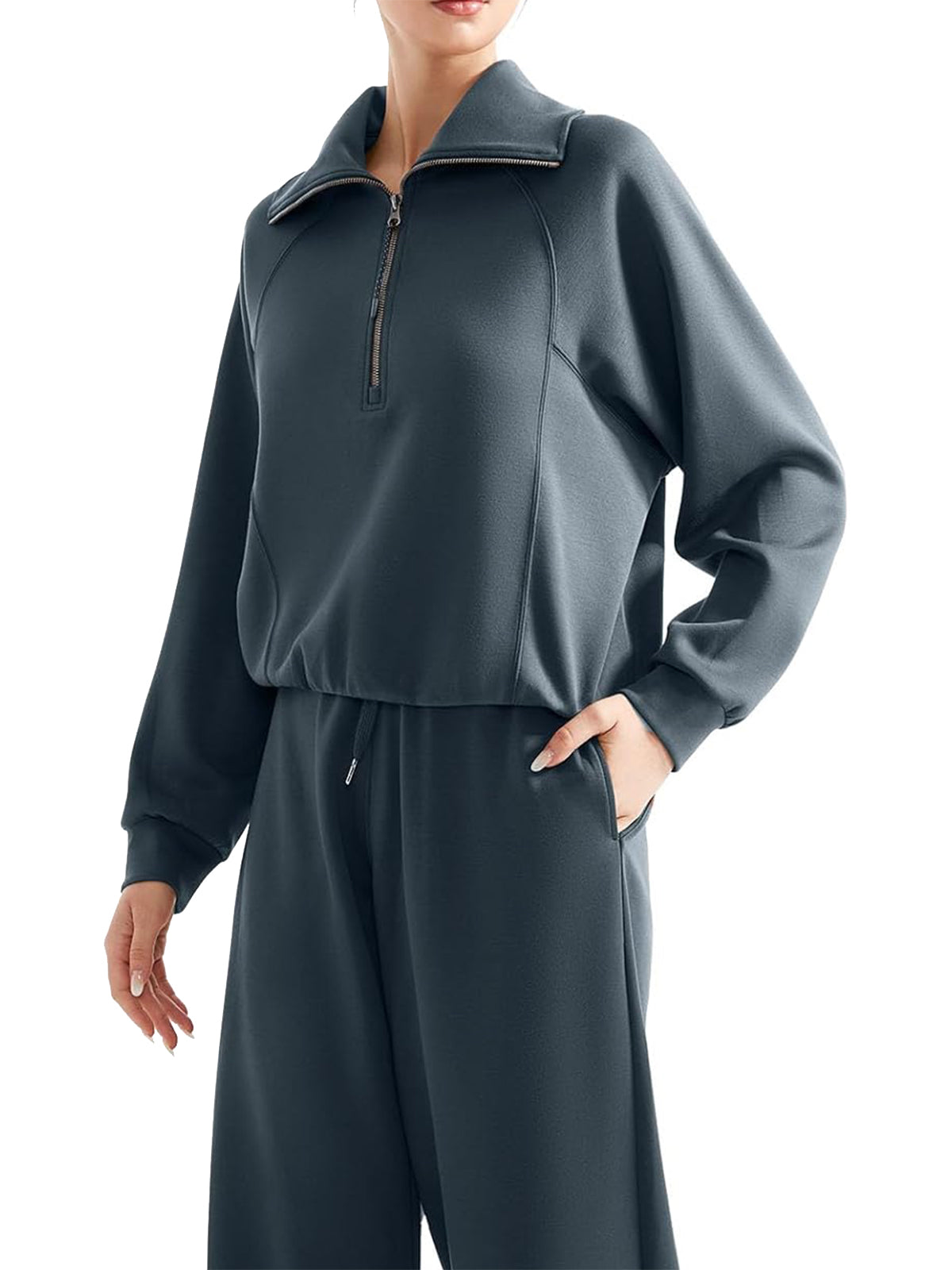 💥Women 2 Piece Lounge Matching Set Wide Leg Sweatpant Half Zip Sweatshirt