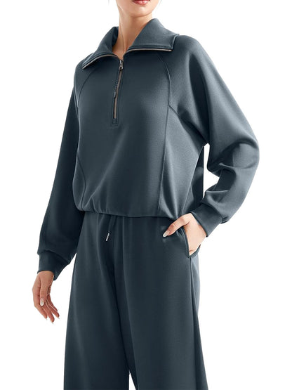 💥Women 2 Piece Lounge Matching Set Wide Leg Sweatpant Half Zip Sweatshirt