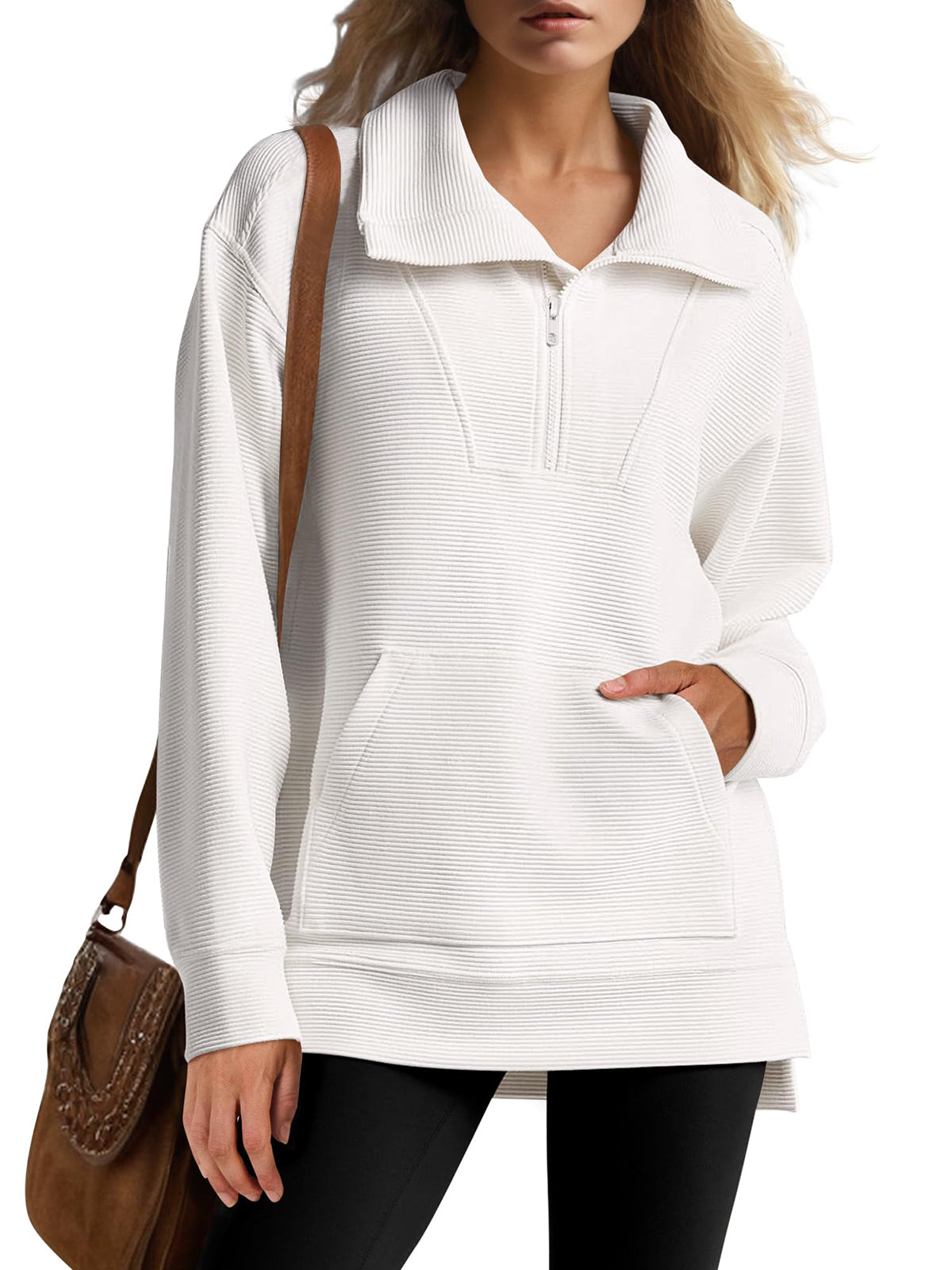Women's Oversized High Neck Half Zip Knit Sweatshirt