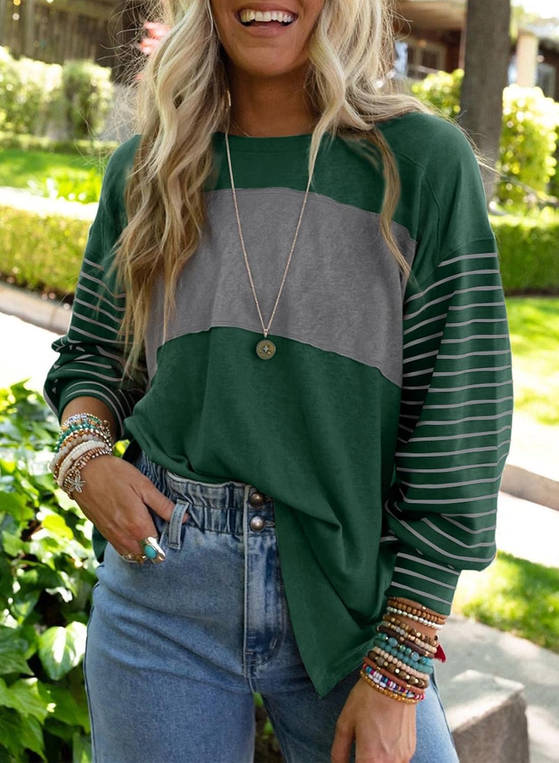 ✨Women's Cute Color Block Long Sleeve Casual Top