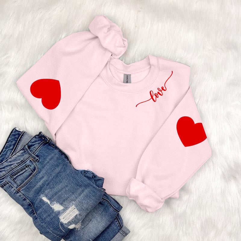Long Sleeve Sweatershirt with Heart Elbow Patch