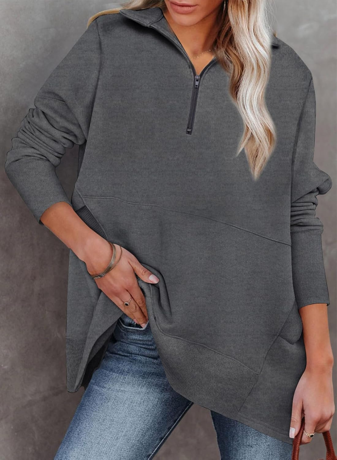 ✨Women's Zippered Casual Oversized Sweatshirt Kangaroo Pocket Top