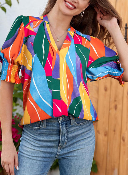 ✨Floral V-Neck Puff Sleeve Blouse