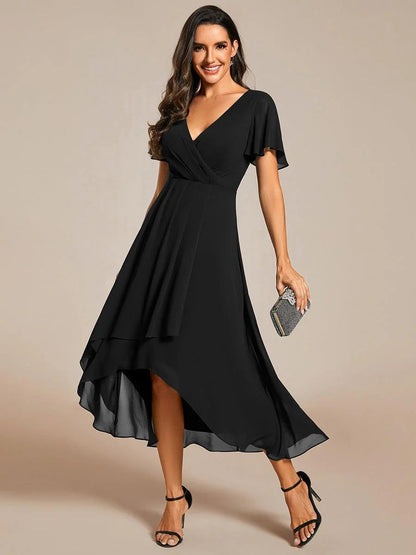 ✨Ruffles Sleeve Pleated V-Neck A-Line Midi Dress