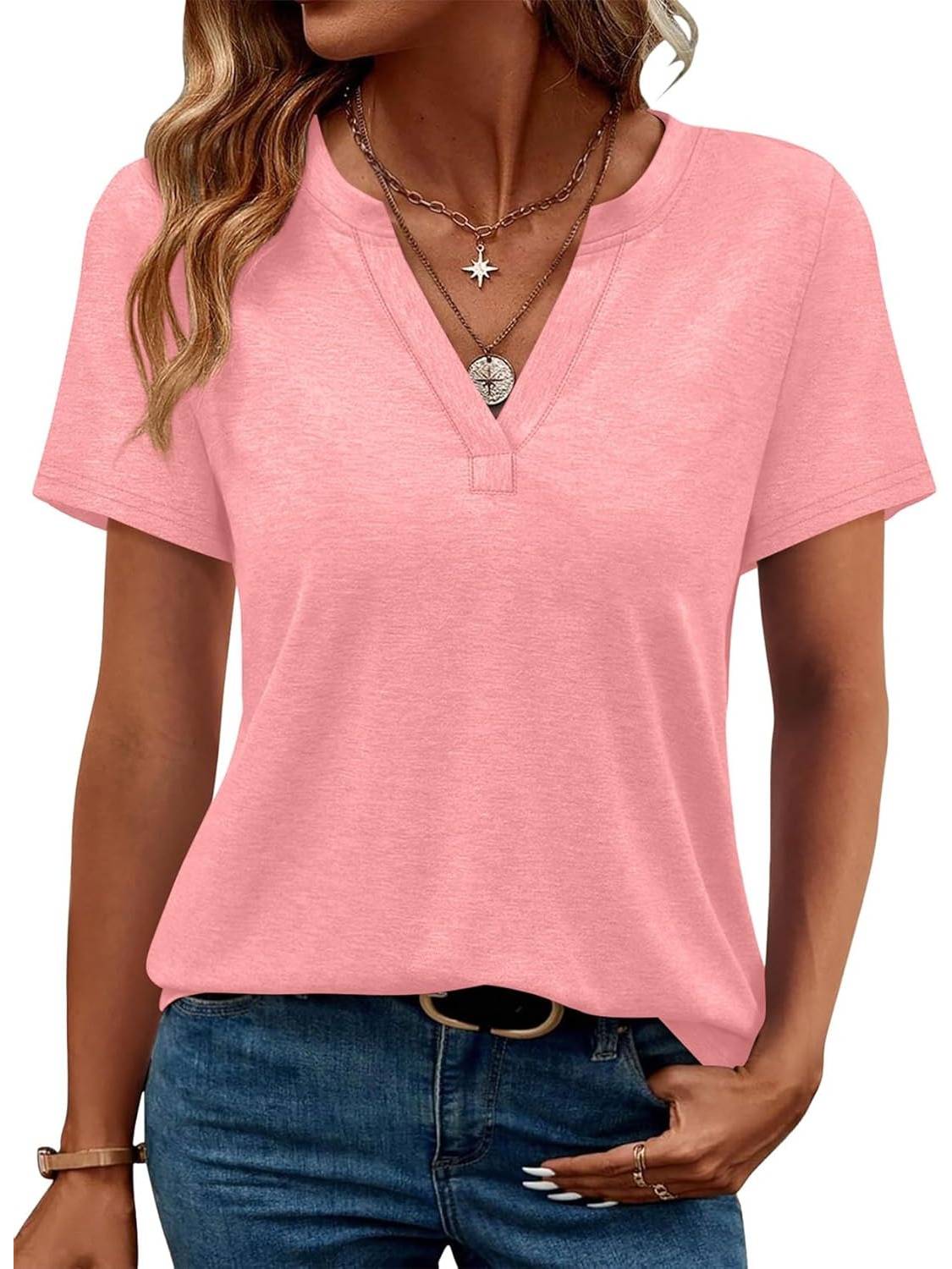 ✨Womens Short Sleeve V Neck Casual Loose Fit T-shirts