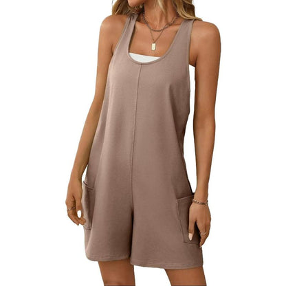 ✨Casual Sleeveless Rompers for Women Racerback Overall Shorts with Pockets