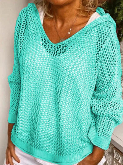 ✨Women's Solid Hollow Out Sheer Hooded Sweater
