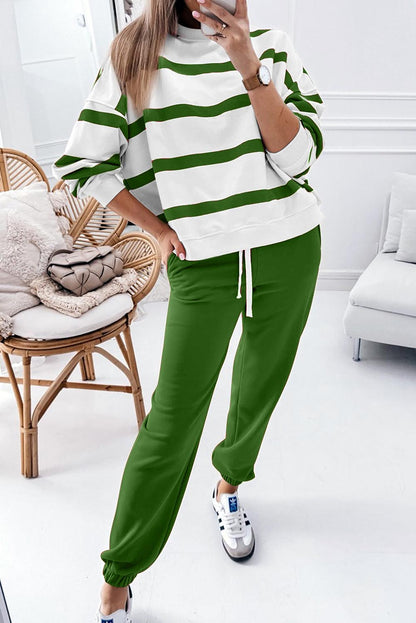 ✨Women's Stripe Drop Shoulder Pullover and Jogger Pants Set