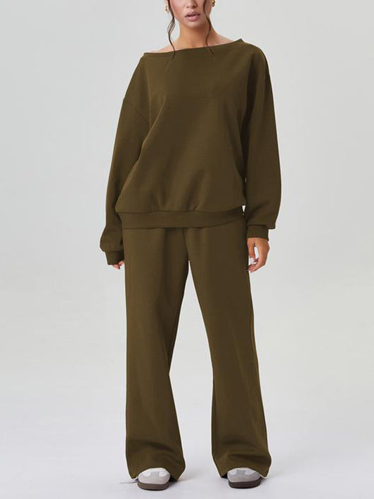 ✨Women's Off-Shoulder Long Sleeve Top & Wide-Leg Pants Set