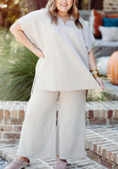 Women's Textured V NeckTop and Pants Casual Set (Buy 2 Free Shipping)