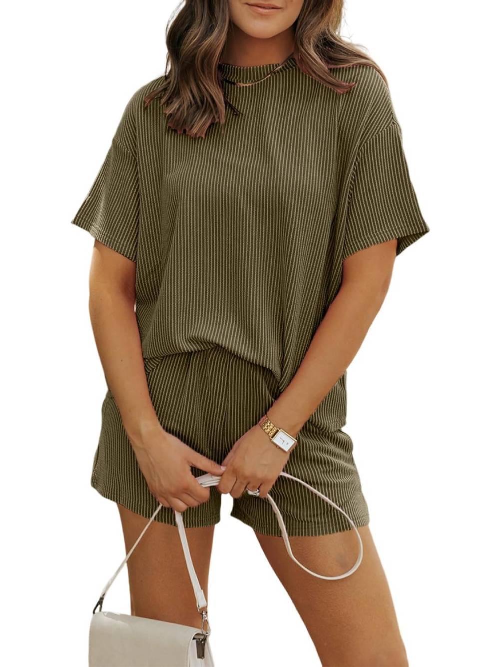 ✨Women's Ribbed Textured Knit Loose Lounge Shorts 2 Piece Set