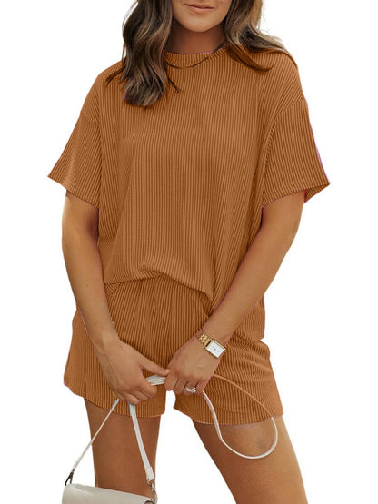 ✨Women's Ribbed Textured Knit Loose Lounge Shorts 2 Piece Set
