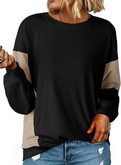 ✨Women's Crewneck Patchwork Stripe Long Sleeve Pullover Sweatshirts