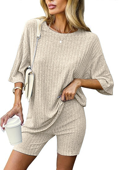 🔥Ribbed Knit T-shirt Shorts Lounge Sets (BUY 2 FREE SHIPPING)