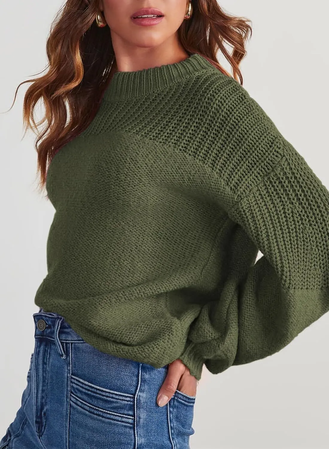 Women's Casual Long Sleeve Loose Crewneck Knit Solid Sweaters